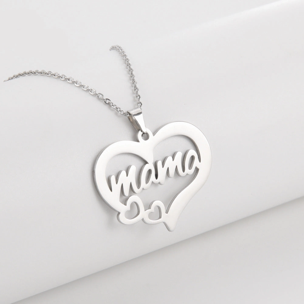 Wholesale Mother's Day Hollow Size Love Mama Letter Pattern Stainless Steel Necklace