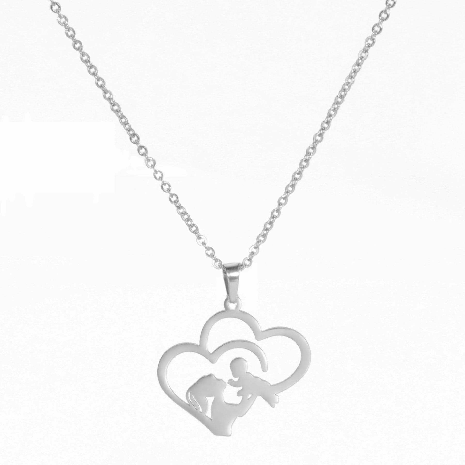 Wholesale Mother's Day Hollowed Out Stacked Love Mother Holding Baby Silhouette Stainless Steel Necklace