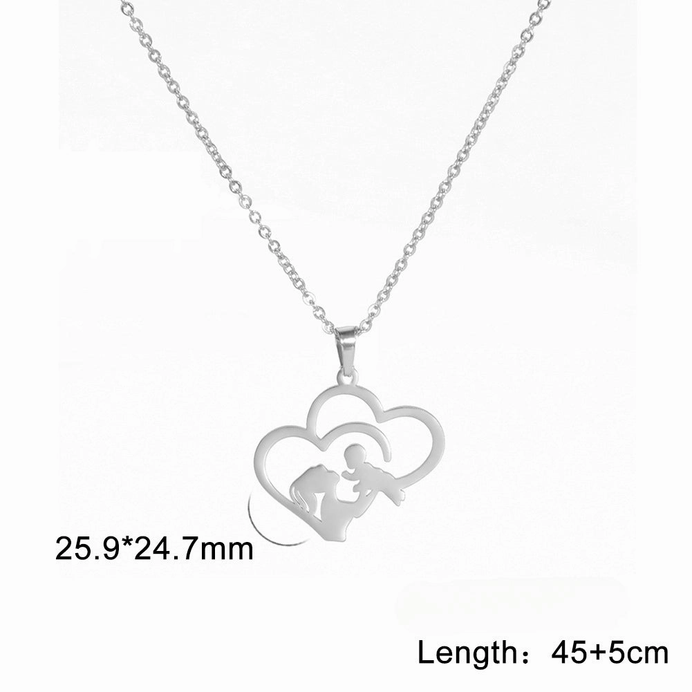 Wholesale Mother's Day Hollowed Out Stacked Love Mother Holding Baby Silhouette Stainless Steel Necklace