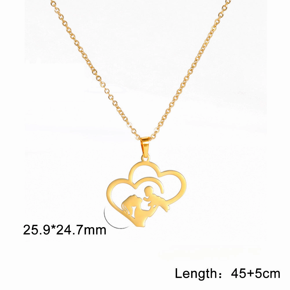 Wholesale Mother's Day Hollowed Out Stacked Love Mother Holding Baby Silhouette Stainless Steel Necklace