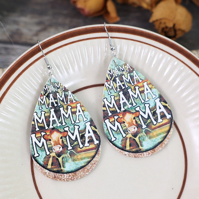 Wholesale Mother's Day Leopard Bull Head Alloy Earrings