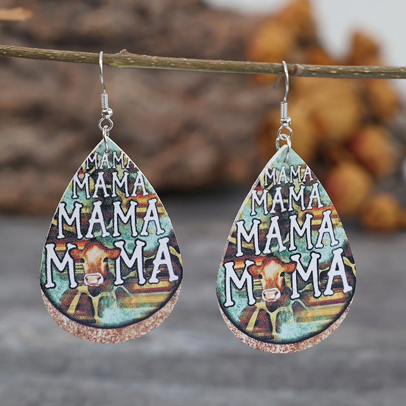 Wholesale Mother's Day Leopard Bull Head Alloy Earrings