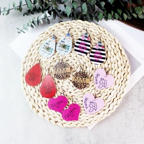 Wholesale Mother's Day Leopard Water Drop Love Leather Earrings