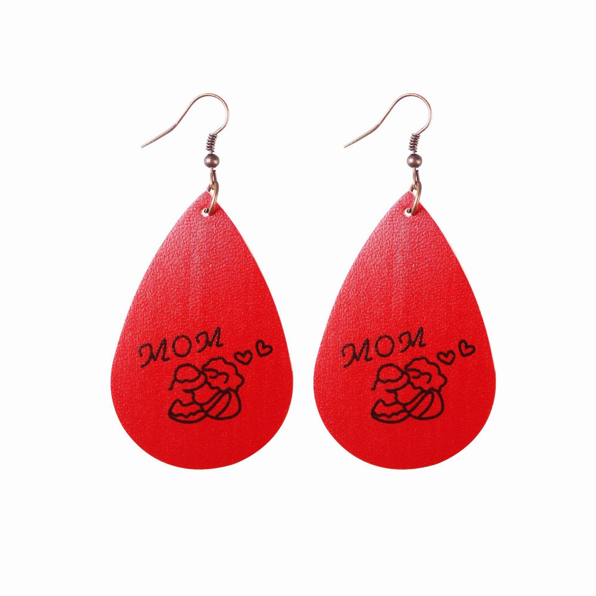 Wholesale Mother's Day Leopard Water Drop Love Leather Earrings