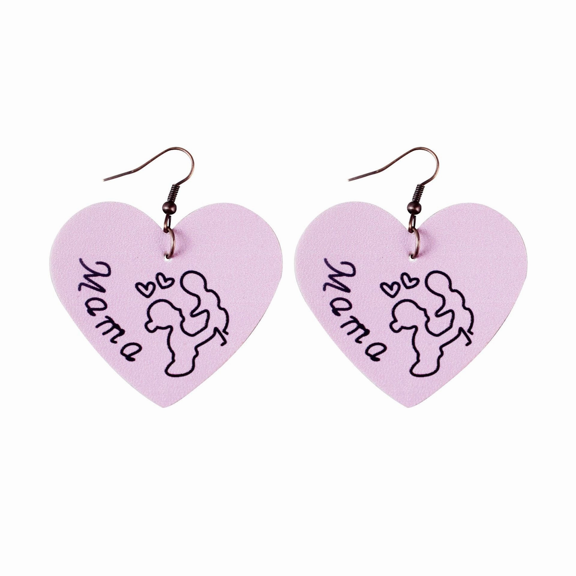 Wholesale Mother's Day Leopard Water Drop Love Leather Earrings