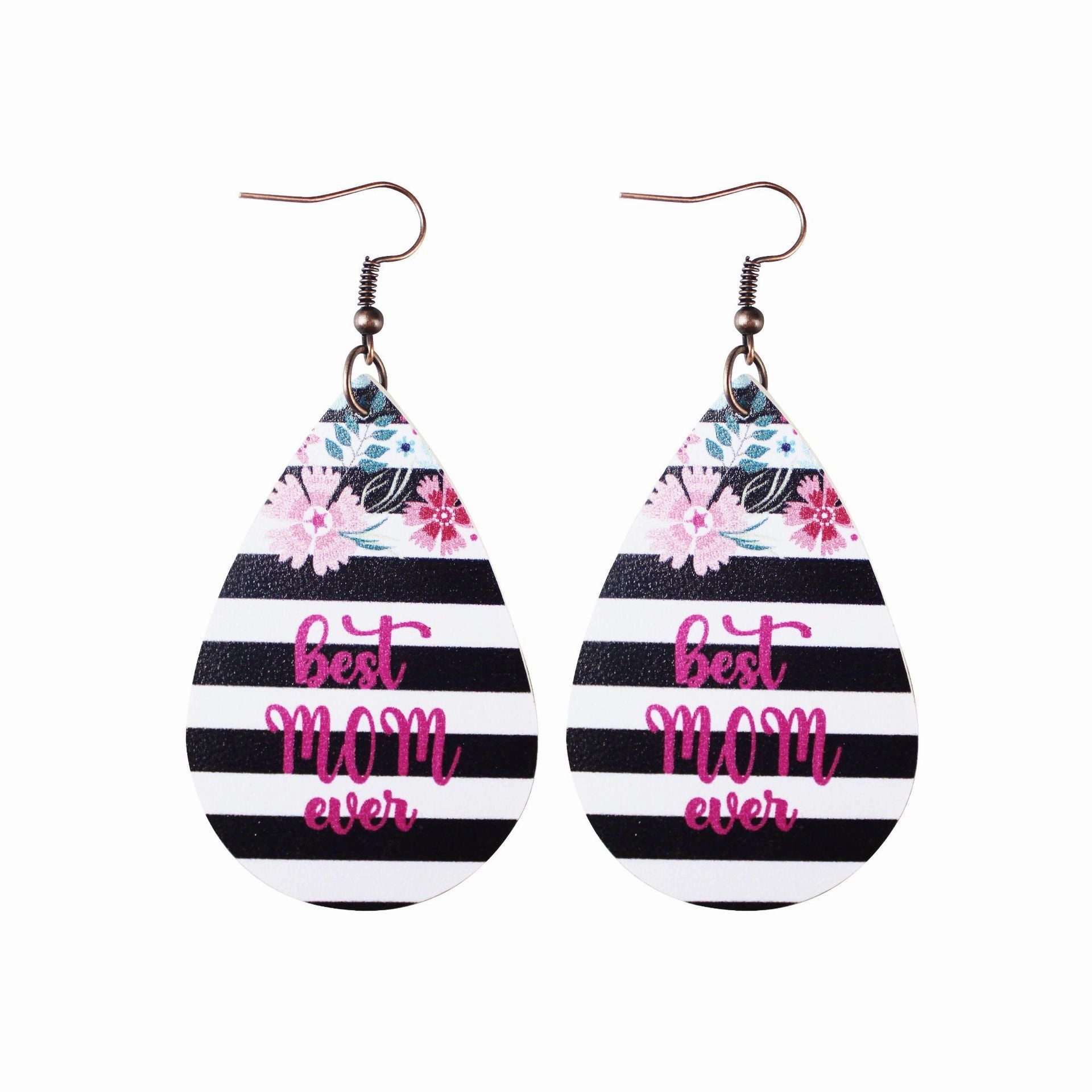 Wholesale Mother's Day Leopard Water Drop Love Leather Earrings
