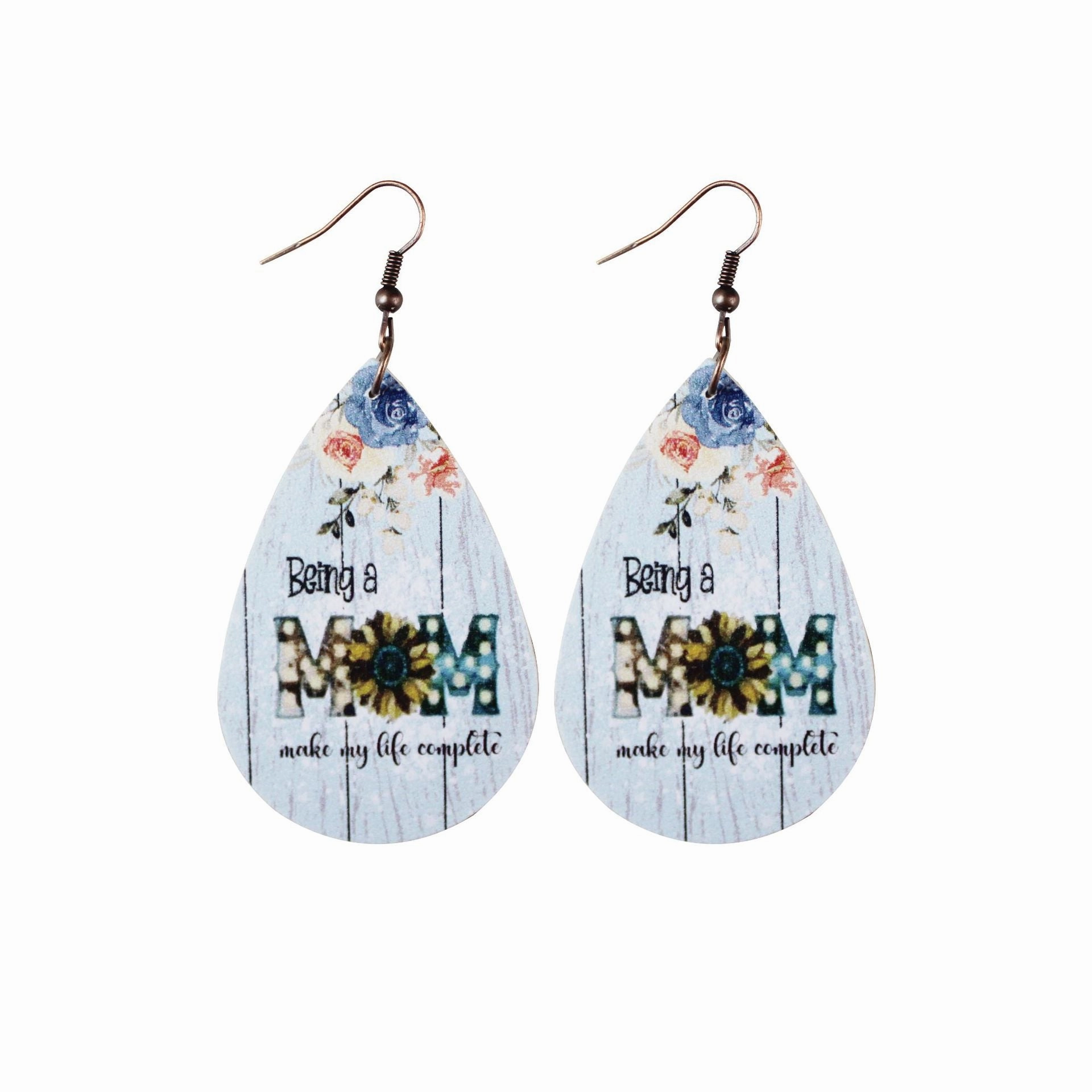Wholesale Mother's Day Leopard Water Drop Love Leather Earrings