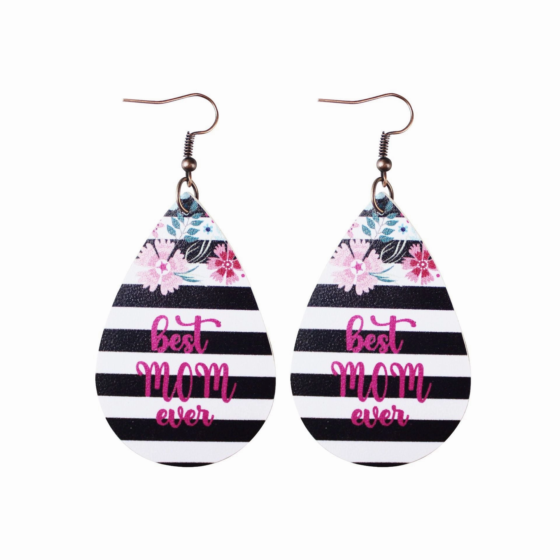 Wholesale Mother's Day Leopard Water Drop Love Leather Earrings