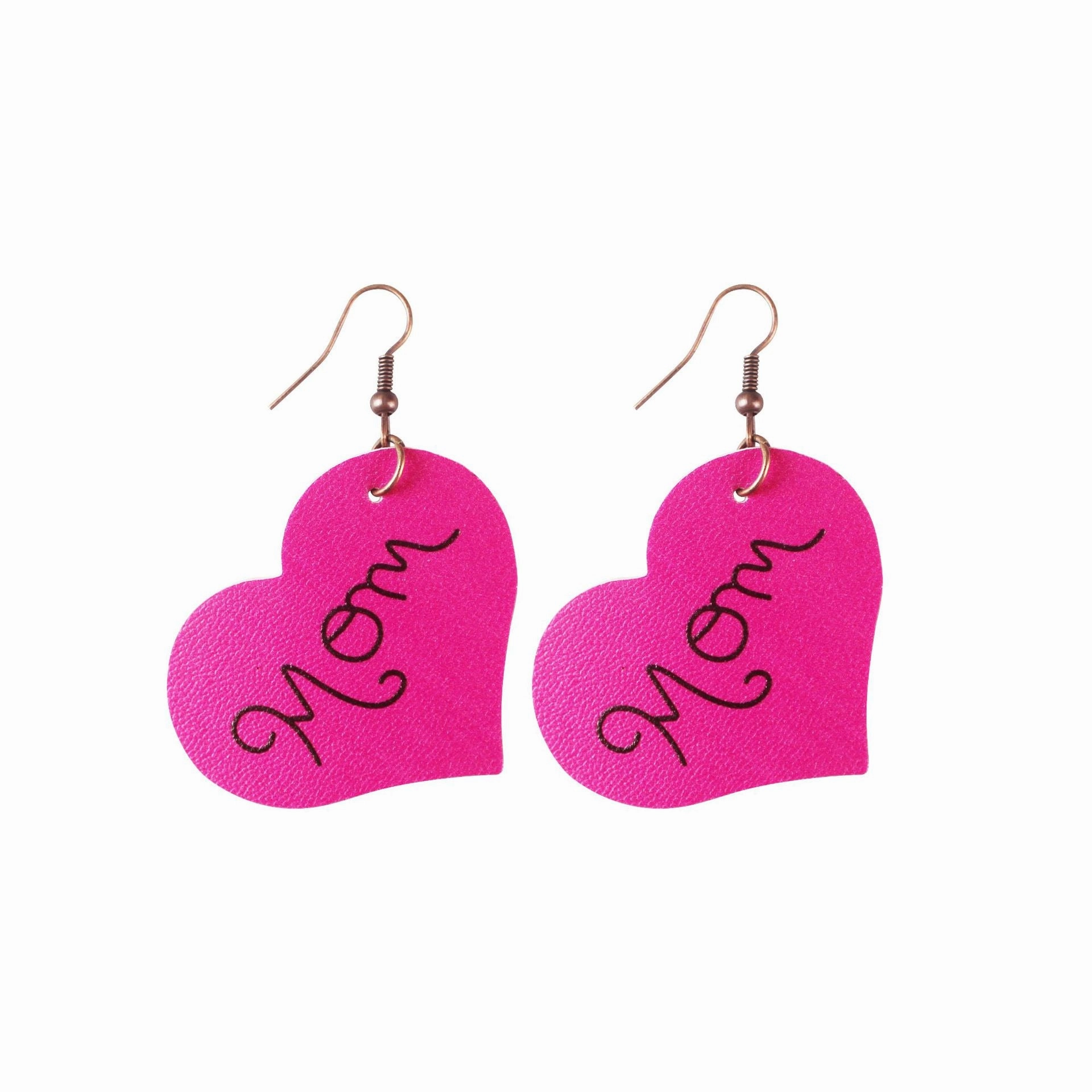 Wholesale Mother's Day Leopard Water Drop Love Leather Earrings