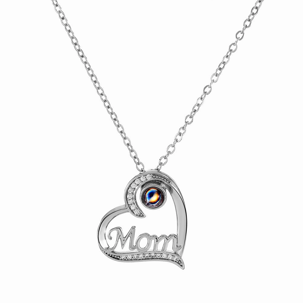Wholesale Mother's Day Letter Heart Shape Mom Diamond Set Copper Necklace