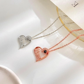 Wholesale Mother's Day Letter Heart Shape Mom Diamond Set Copper Necklace
