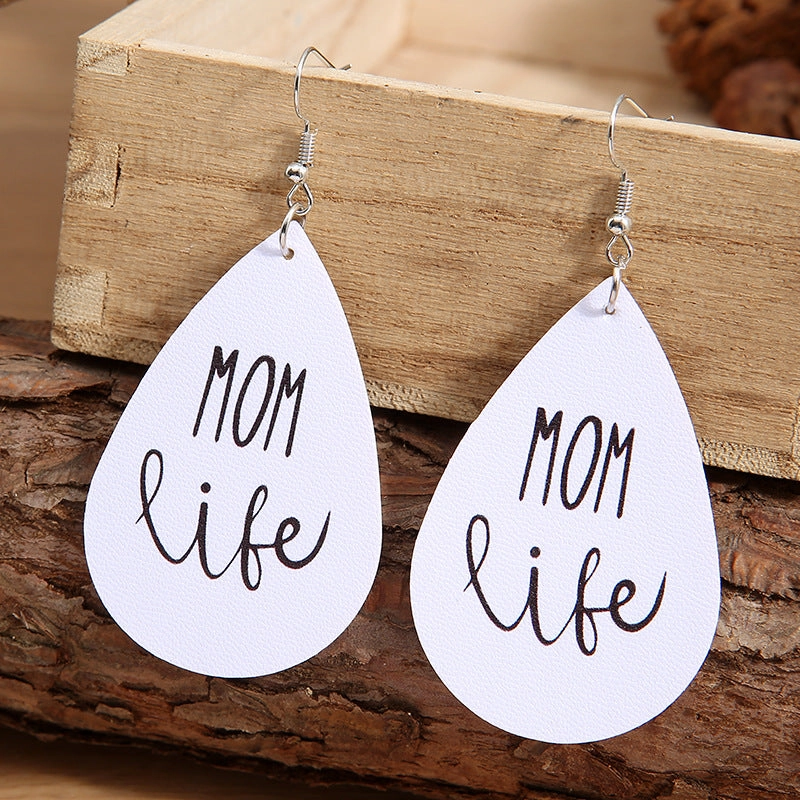 Wholesale Mother's Day Letters Leather Earrings