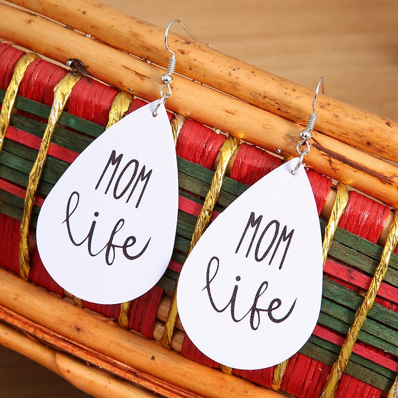 Wholesale Mother's Day Letters Leather Earrings