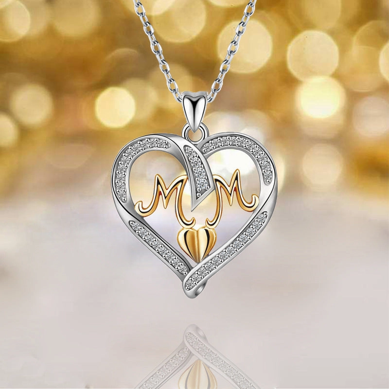 Wholesale Mother's Day Love MOM Diamond Set Alloy Necklaces