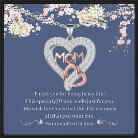 Wholesale Mother's Day Love Shaped Full Diamond Copper Necklaces