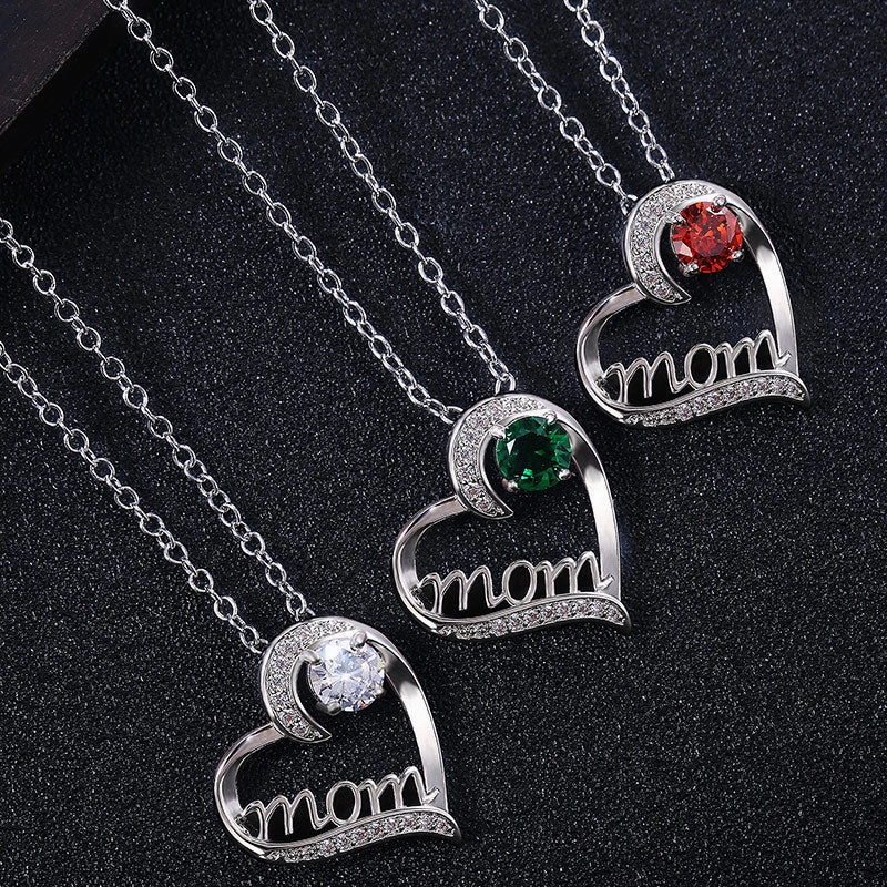 Wholesale Mother's Day Love Shaped Mom Diamond Set Copper Necklace
