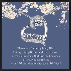 Wholesale Mother's Day Love Shaped Mom Diamond Set Copper Necklace