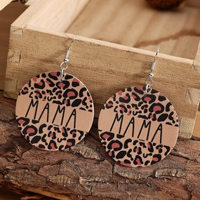 Wholesale Mother's Day MAMA Letter Leather Earrings