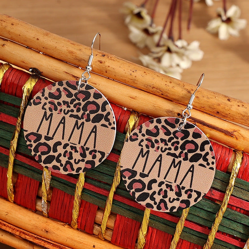 Wholesale Mother's Day MAMA Letter Leather Earrings
