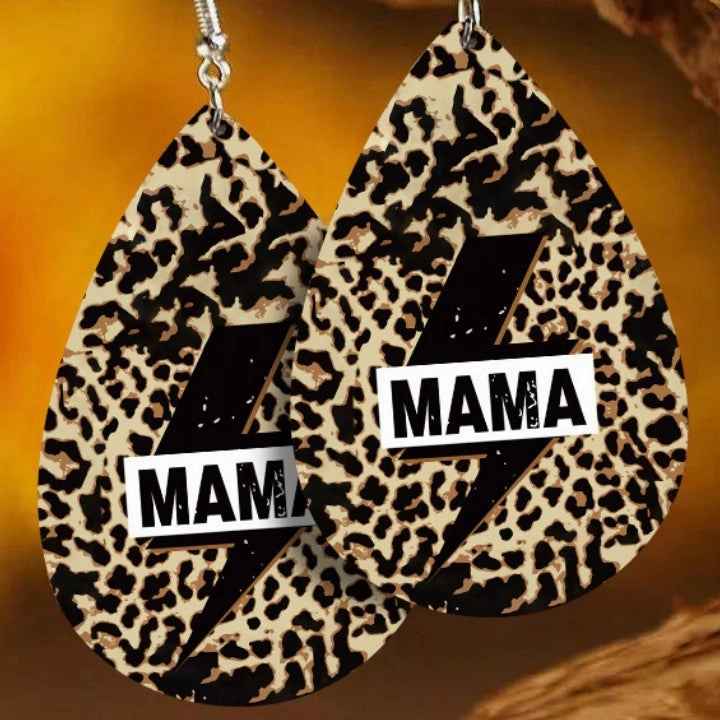Wholesale Mother's Day MAMA Letter Leather Earrings