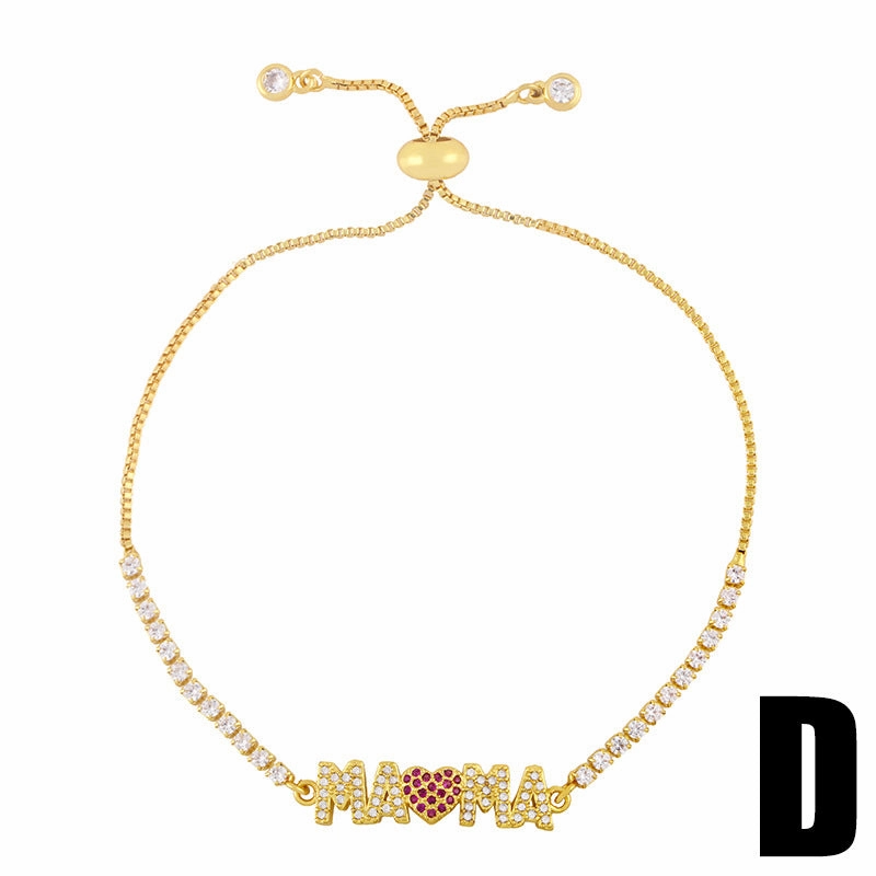 Wholesale Mother's Day MAMA Zircon Copper Bracelet