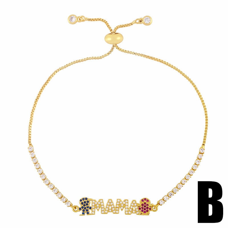 Wholesale Mother's Day MAMA Zircon Copper Bracelet