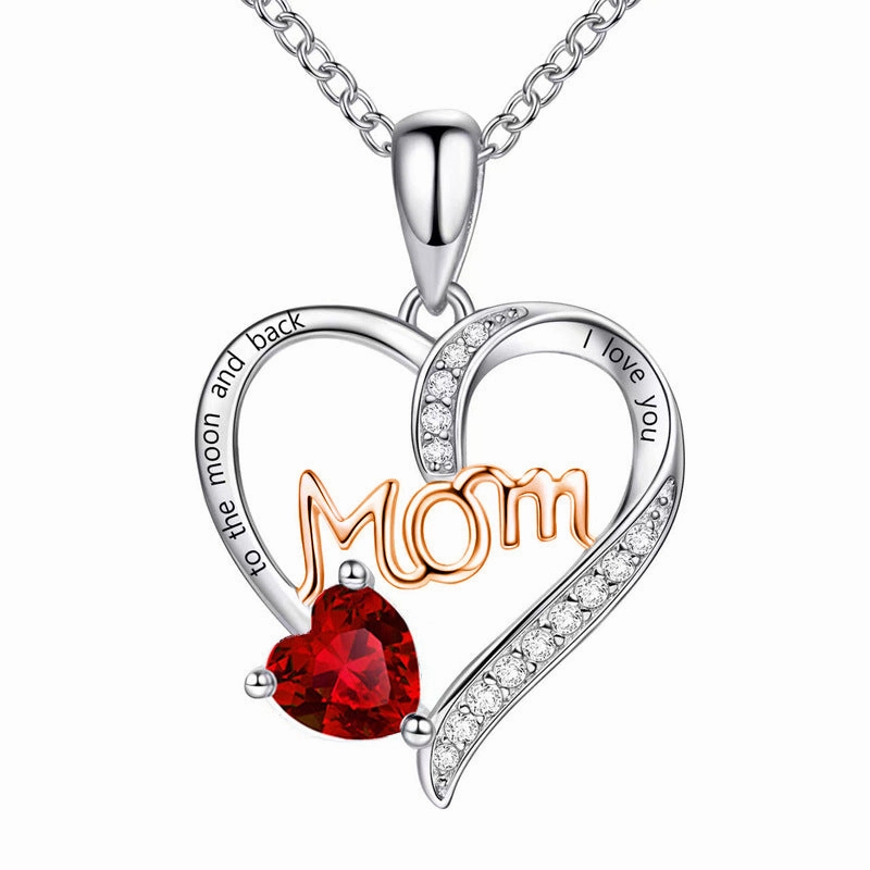 Wholesale Mother's Day Mom Heart-shaped Engraved Diamond Alloy Necklace