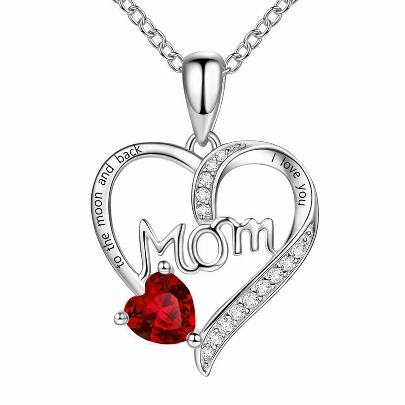 Wholesale Mother's Day Mom Heart-shaped Engraved Diamond Alloy Necklace
