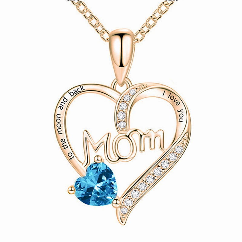 Wholesale Mother's Day Mom Heart-shaped Engraved Diamond Alloy Necklace