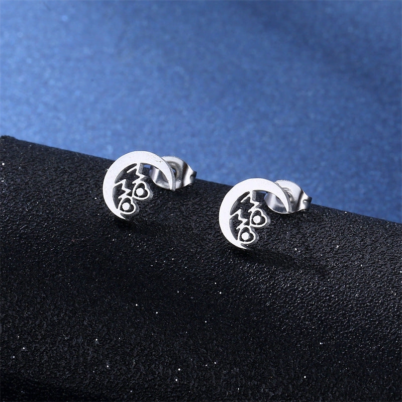 Wholesale Mother's Day Moon Stainless Steel Earrings Necklace Jewelry Set