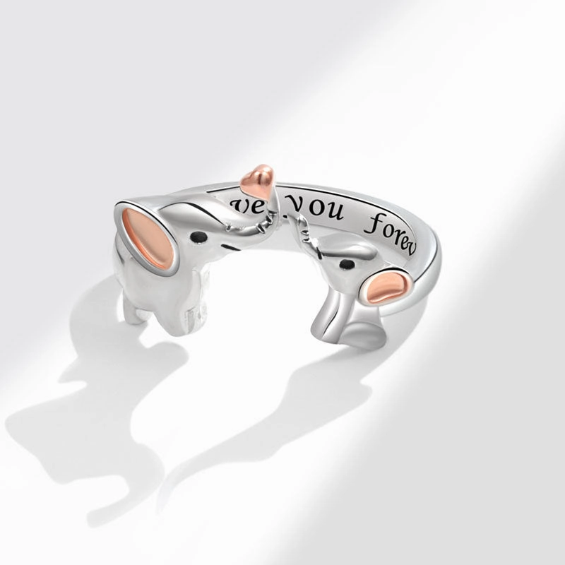Wholesale Mother's Day Opening Ethnic Style Auspicious Mother and Child Elephant Two-color Copper Ring
