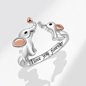 Wholesale Mother's Day Opening Ethnic Style Auspicious Mother and Child Elephant Two-color Copper Ring