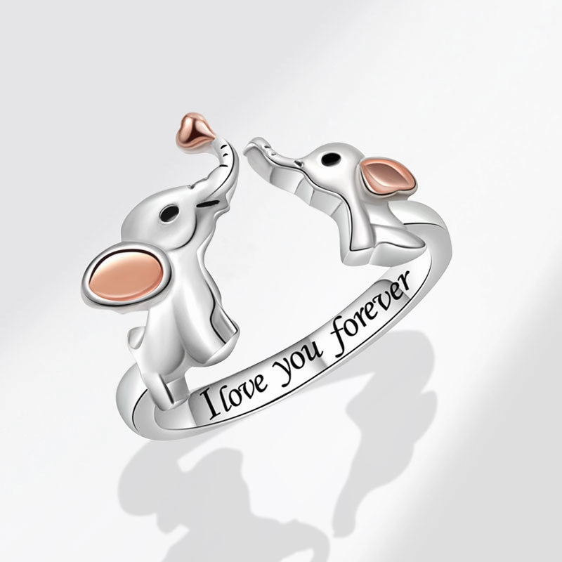 Wholesale Mother's Day Opening Ethnic Style Auspicious Mother and Child Elephant Two-color Copper Ring
