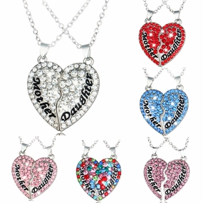 Wholesale Mother's Day Parent-child Style Mother and Daughter Heart-shaped Diamond Patchwork Pendant Alloy Necklace