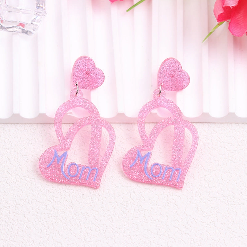 Wholesale Mother's Day Pink Love Acrylic Earrings