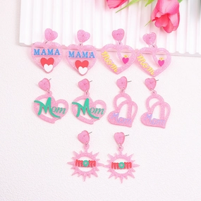 Wholesale Mother's Day Pink Love Acrylic Earrings
