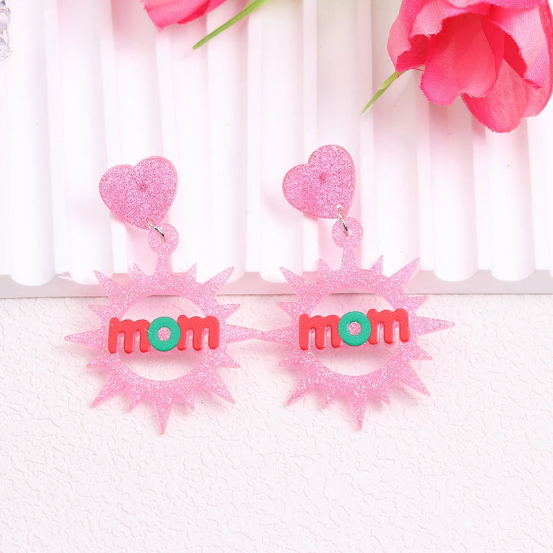 Wholesale Mother's Day Pink Love Acrylic Earrings
