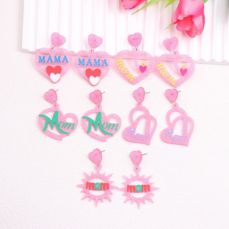 Wholesale Mother's Day Pink Love Acrylic Earrings