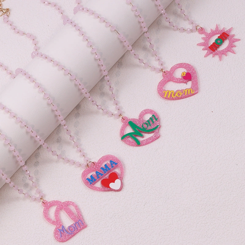 Wholesale Mother's Day Pink Love Irregular Acrylic Necklaces