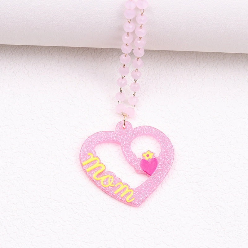 Wholesale Mother's Day Pink Love Irregular Acrylic Necklaces