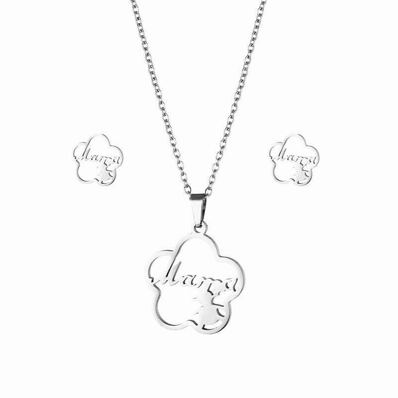 Wholesale Mother's Day Plum Blossom Stainless Steel Earrings Jewelry Set