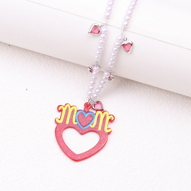 Wholesale Mother's Day Red Love Irregular Acrylic Necklaces