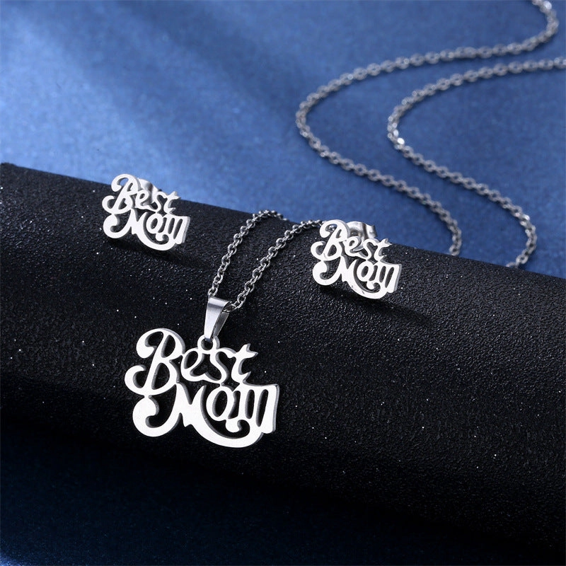 Wholesale Mother's Day Stainless Steel Earrings Necklace Jewelry Set