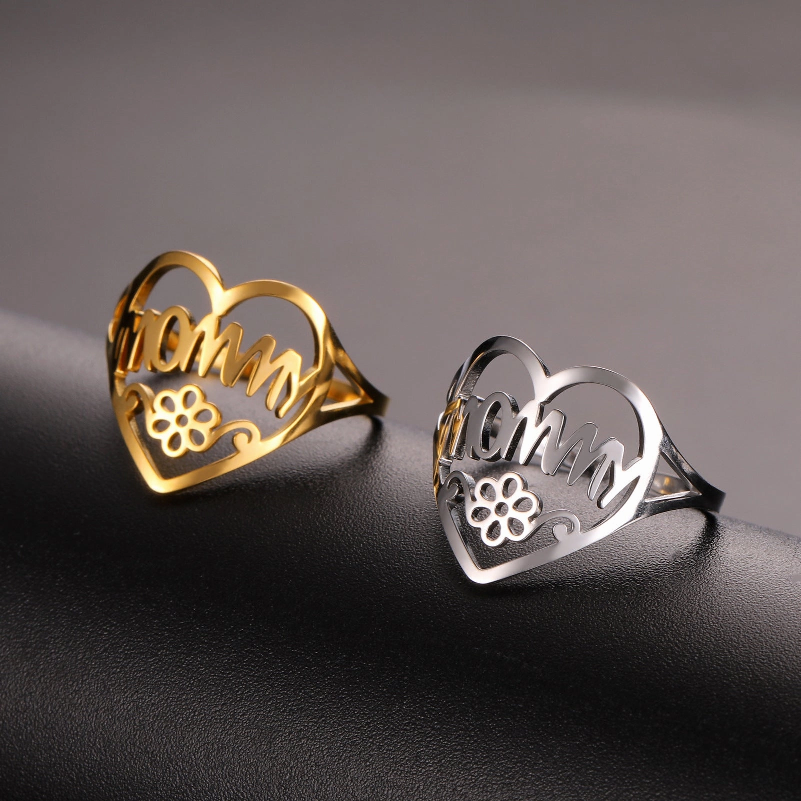 Wholesale Mother's Day Stainless Steel Love MOMMY Open Heart Rings