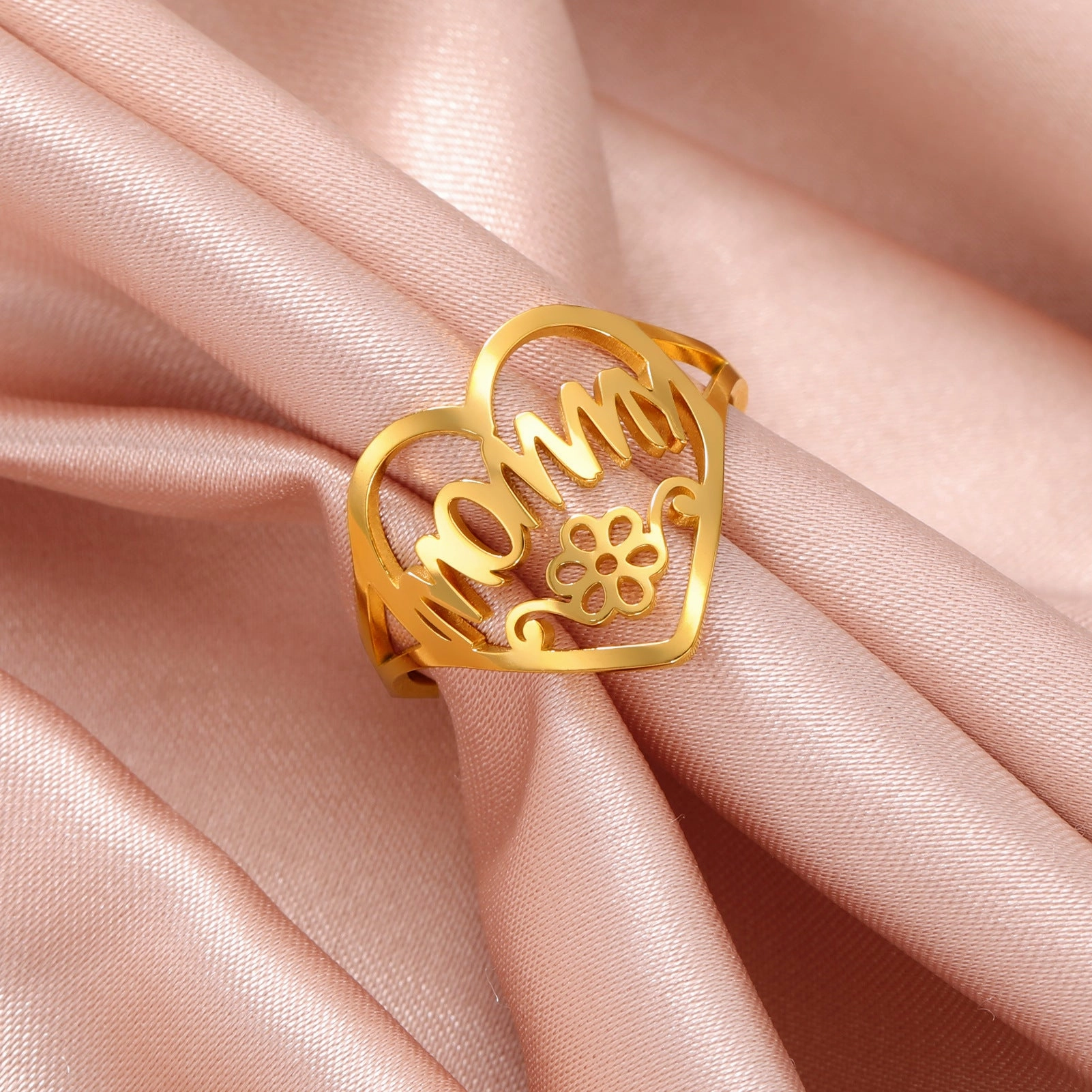 Wholesale Mother's Day Stainless Steel Love MOMMY Open Heart Rings