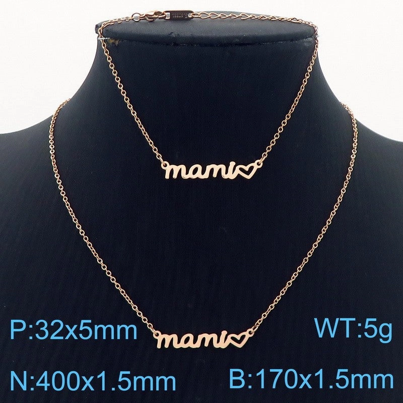 Wholesale Mother's Day Titanium Heart-shaped Necklace Gift Set