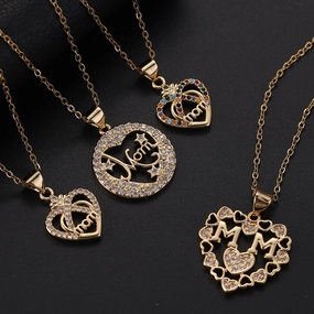 Wholesale Mother's Day Zircon Love Copper Necklaces