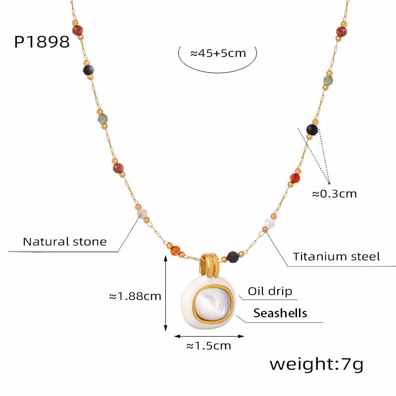 Wholesale Multi-color Natural Stone Beaded Design Titanium Steel Necklace