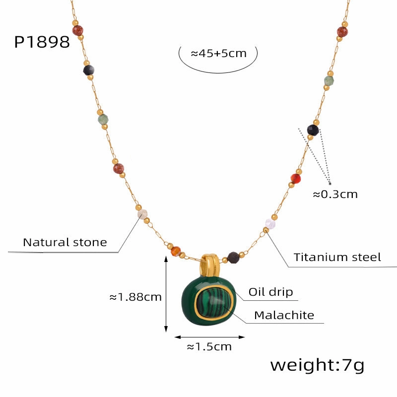 Wholesale Multi-color Natural Stone Beaded Design Titanium Steel Necklace