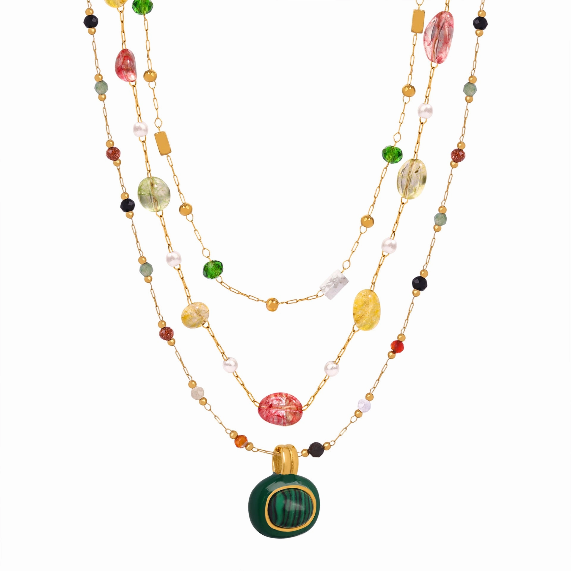 Wholesale Multi-color Natural Stone Beaded Design Titanium Steel Necklace